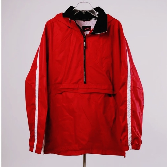 Vtg 90’s Nike Men’s Red Hooded Anorak 1/2 Zip Pullover Windbreaker Jacket Sz XL - Picture 1 of 16